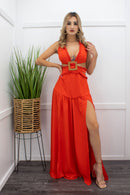 Open Sides Slit Orange Maxi Dress-Maxi Dress-Moda Fina Boutique