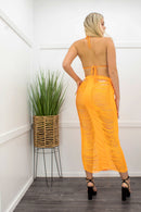 Orange Fringe Crop Top Maxi Skirt Set-swimwear-Moda Fina Boutique