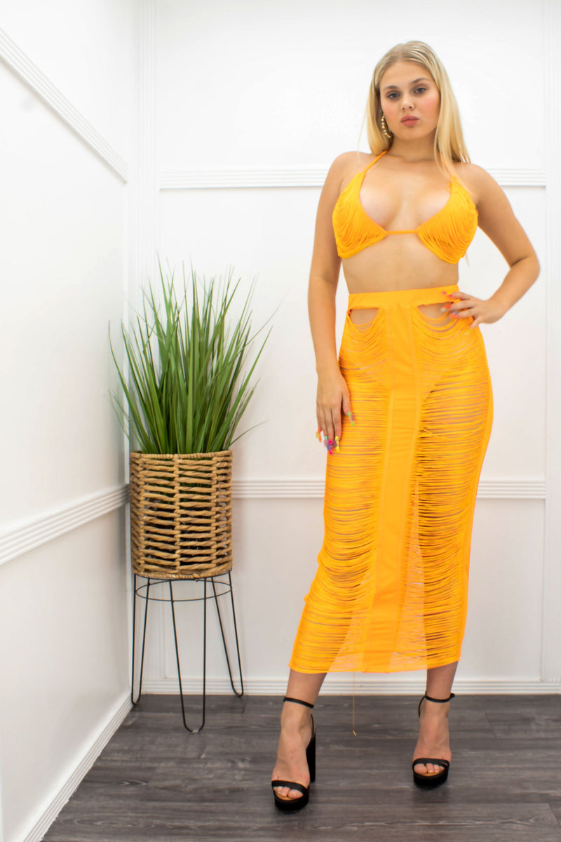 Fringe orange skirt top