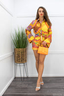 Orange Long Sleeve Top Short Set-Set-Moda Fina Boutique
