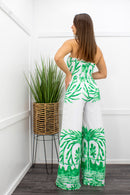 Palm Leaf Print Tie Front Top Jumpsuit-Jumpsuit-Moda Fina Boutique