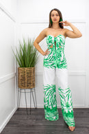 Palm Leaf Print Tie Front Top Jumpsuit-Jumpsuit-Moda Fina Boutique