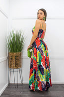 Palm Print Bodysuit Slit Maxi Skirt Set-Set-Moda Fina Boutique