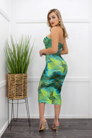 Palm Print Tube Midi Dress-Midi Dress-Moda Fina Boutique