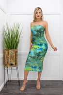 Palm Print Tube Midi Dress-Midi Dress-Moda Fina Boutique