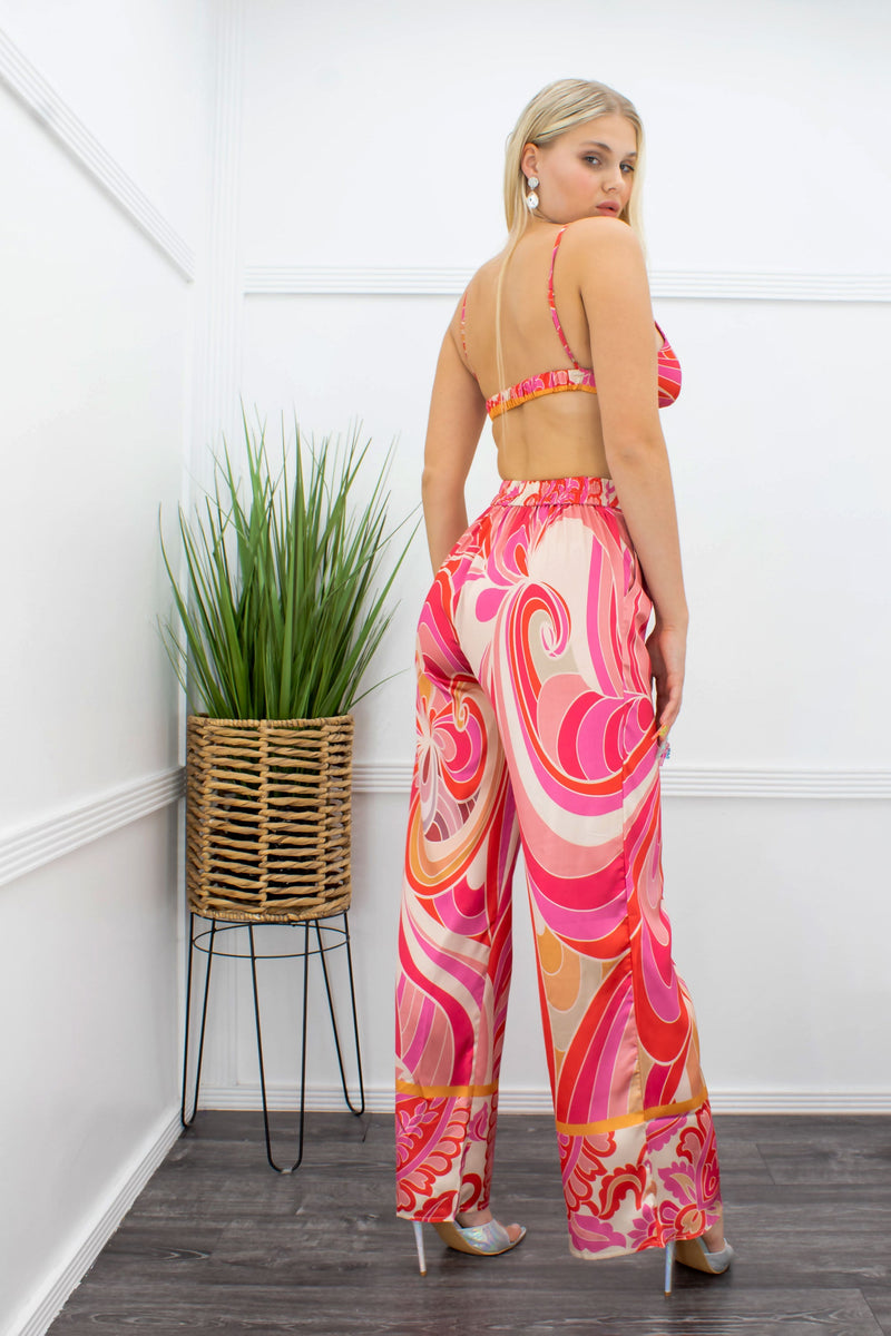 Print Crop Top Pant Set Pink-Set-Moda Fina Boutique