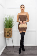 Pu Leather Brown Mini Dress-Mini Dress-Moda Fina Boutique