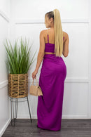 Purple Crop Top Slit Maxi Skirt Set-Set-Moda Fina Boutique