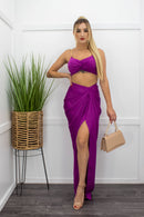 Purple Crop Top Slit Maxi Skirt Set-Set-Moda Fina Boutique