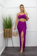 Purple Crop Top Slit Maxi Skirt Set-Set-Moda Fina Boutique