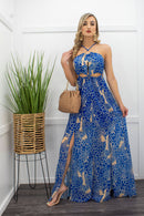 Queen In Blue Tie Back Slit Maxi Dress-Maxi Dress-Moda Fina Boutique