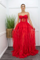 Red Corset Ruffle Maxi Dress-Maxi Dress-Moda Fina Boutique