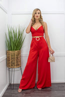 Red Crop Top Belted Pant Set-Set-Moda Fina Boutique