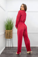 Red Long Sleeve Belted Jumpsuit-Jumpsuit-Moda Fina Boutique