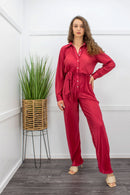 Red Long Sleeve Belted Jumpsuit-Jumpsuit-Moda Fina Boutique
