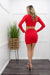 Red Long Sleeve Crop Top Skirt Set-Set-Moda Fina Boutique
