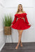 Red Ruffle Off Shoulder Long Sleeve Romper-Romper-Moda Fina Boutique