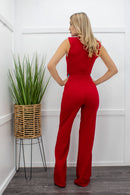 Red Sleeveless Belted Jumpsuit-Jumpsuit-Moda Fina Boutique