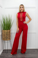 Red Sleeveless Belted Jumpsuit-Jumpsuit-Moda Fina Boutique