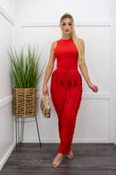 Red Sleeveless Body Fringe Pant Set-Set-Moda Fina Boutique