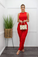 Red Sleeveless Body Fringe Pant Set-Set-Moda Fina Boutique