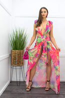 Rhinestone Deep V Bodysuit Slit Maxi Skirt Set-Set-Moda Fina Boutique