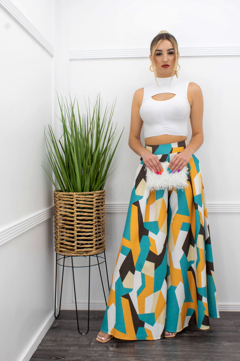 Ruby Multi Color Flared Leg Design Pants-Bottom-Moda Fina Boutique