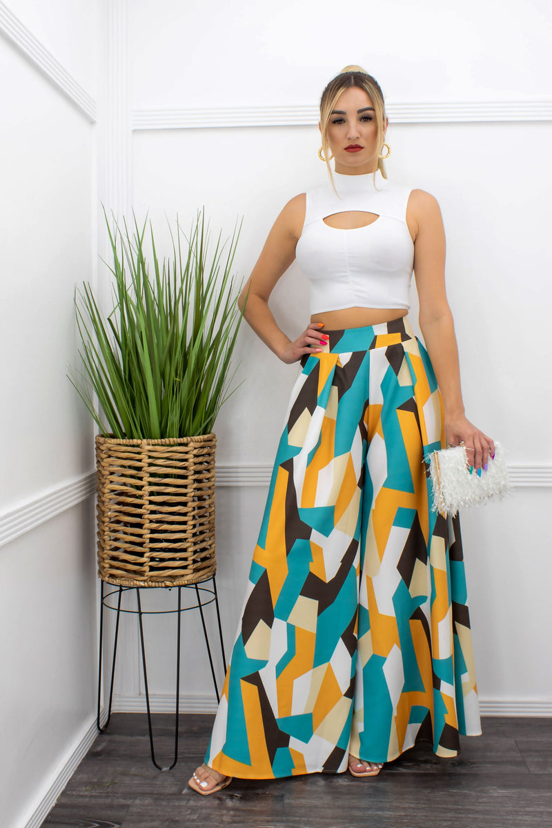 Ruby Multi Color Flared Leg Design Pants-Bottom-Moda Fina Boutique