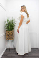 Ruffe Short Sleeve Belted White Maxi Dress-Maxi Dress-Moda Fina Boutique