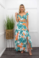 Ruffle Crop Top Slit Maxi Skirt Set-Set-Moda Fina Boutique