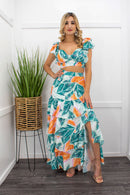 Ruffle Crop Top Slit Maxi Skirt Set-Set-Moda Fina Boutique