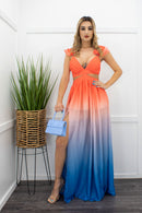 Ruffle Cut Out Slit Maxi Dress-Maxi Dress-Moda Fina Boutique