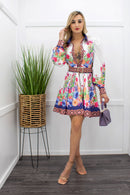 Ruffle Long Sleeve Belted Mini Dress-Mini Dress-Moda Fina Boutique