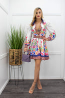 Ruffle Long Sleeve Belted Mini Dress-Mini Dress-Moda Fina Boutique