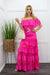 Ruffle Off Shoulder Belted Pink Maxi Dress-Maxi Dress-Moda Fina Boutique