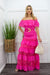 Ruffle Off Shoulder Belted Pink Maxi Dress-Maxi Dress-Moda Fina Boutique