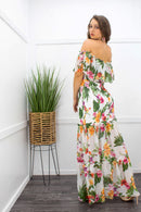 Ruffle Off Shoulder Floral Maxi Dress-Maxi Dress-Moda Fina Boutique