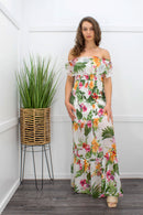 Ruffle Off Shoulder Floral Maxi Dress-Maxi Dress-Moda Fina Boutique