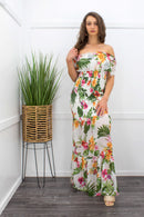 Ruffle Off Shoulder Floral Maxi Dress-Maxi Dress-Moda Fina Boutique