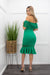 Ruffle Off Shoulder Green Midi Dress-Midi Dress-Moda Fina Boutique