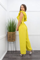 Ruffle One Shoulder Belted Jumpsuit-Jumpsuit-Moda Fina Boutique