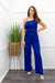 Ruffle One Shoulder Blue Belted Jumpsuit-Jumpsuit-Moda Fina Boutique