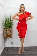 Ruffle Red Bandage Midi Dress-Midi Dress-Moda Fina Boutique