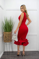 Ruffle Sleeveless Red Midi Dress-Midi Dress-Moda Fina Boutique