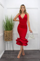 Ruffle Sleeveless Red Midi Dress-Midi Dress-Moda Fina Boutique