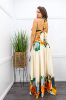 Ruffle Tie Back Slit Yellow Maxi Dress-Maxi Dress-Moda Fina Boutique