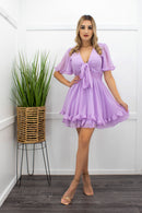 Ruffle Tie Front Short Sleeve Mini Dress-Mini Dress-Moda Fina Boutique