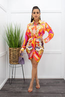 Satin Belted Long Sleeve Mini Dress-Mini Dress-Moda Fina Boutique