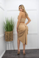 Satin Gold Crop Top Slit Maxi Skirt Set-Set-Moda Fina Boutique
