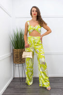 Satin Green Crop Top Pant Set-Set-Moda Fina Boutique